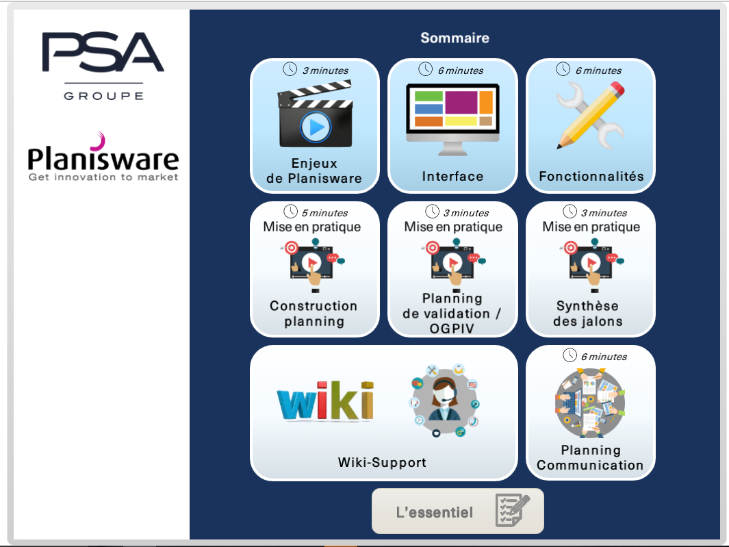 Illustration de la E-learning Planisware migration vers la version 6 , réalisée par Toolearn pour PSA